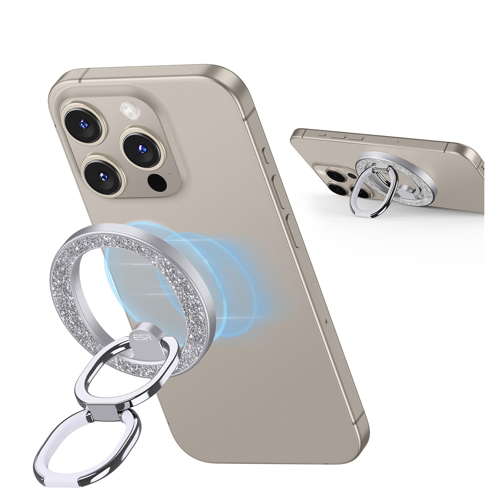 ESR For iPhone 15 / 14 / 13 / 12 Series Magnetic Ring Holder Kickstand Glitter Powder Design Metal Kickstand ESR For iPhone 15 / 14 / 13 / 12 Series Magnetic Ring Holder Kickstand Glitter Powder Design Metal Kickstand